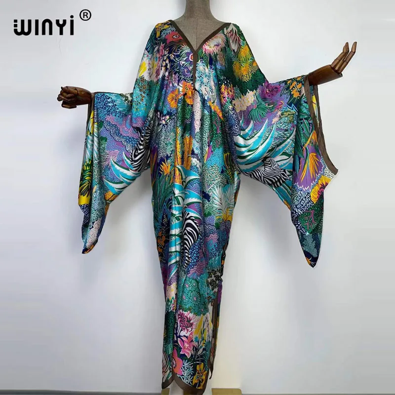 african attire Africa Over Size Summer fashion print 2022 WINYI Kaftan robe long femme Maxi women's robes long beach V-neck Bohemian dress african wear for women