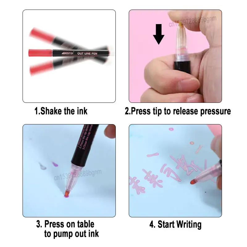 8/12/24/36 Color Double Line Outline Art Marker Pen for DIY Scrapbook Poster Cards Painting Drawing Graffiti Glitter Highlighter