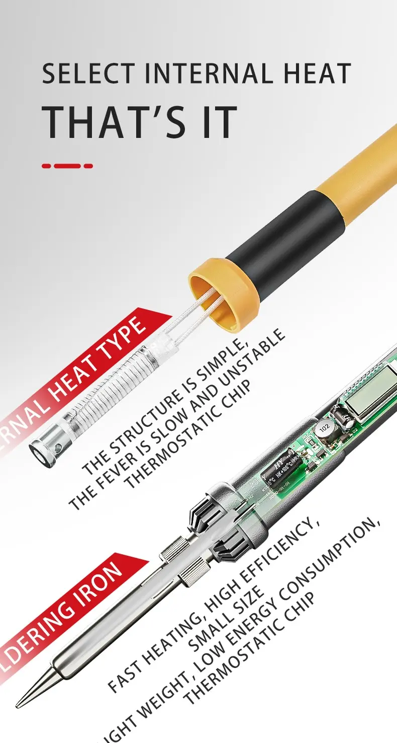 Kit de fer à souder électrique 60W, outil de soudage numérique à température réglable, étain de