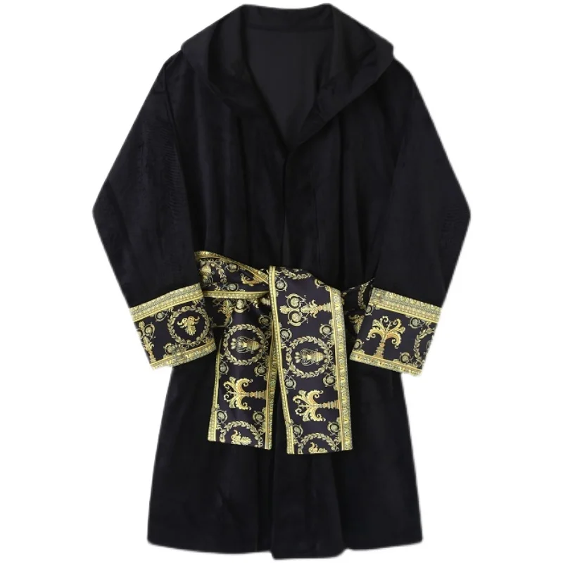 Men Winter Thick Velvet Long Robes Senior Palace Homewear Loose Relax Warm Loungewear Vintage Luxury Desige Soft Bathrobes