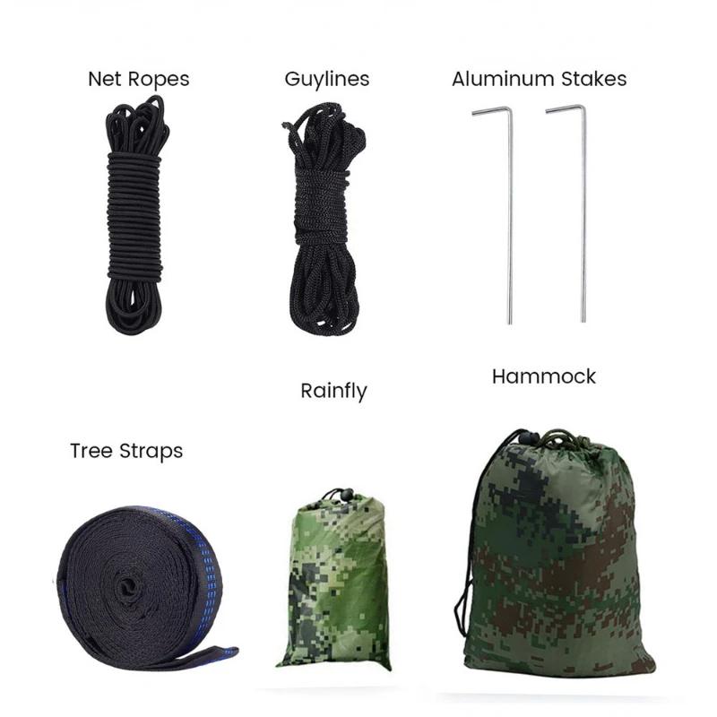 260x140cm Outdoor Double Camping Hammock with Mosquito Net and Rain Fly Tarp Lightweight Parachute Hammocks for Travel Hiking 4