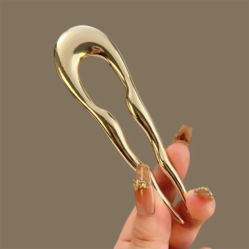 Modische Metall-U-förmige Haarstäbchen Geometrische Unregelmäßige Legierungs-Haarspangen Einfache Kopfbedeckung Haaraccessoires für Frauen und Mädchen – Detail 5