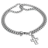 Men's Fashion Double Chain Cross Hollow Wrist Bracelets Lobster Claw Clasp Stainless Steel Bracelet Hip Hop Punk Party Jewelry