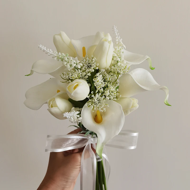 Bouquet Artificiel de Lys Calla pour Demoiselle d'Honneur, Fleurs pour Patients, Accessoires de Mariage