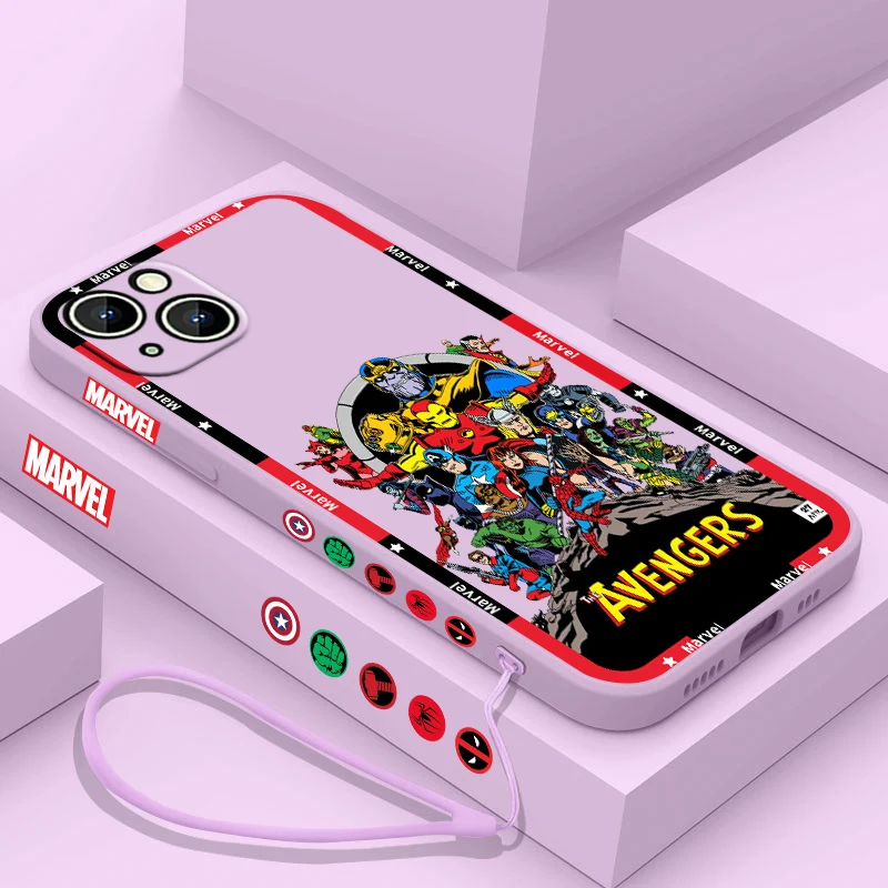 thumbnail image 1 of Funda de teléfono con póster de Los Vengadores de Marvel para Apple iPhone 15 14 13 12 11 Pro Max Plus 8 7 SE, funda Capa de cuerda izquierda líquida, 1 of 5