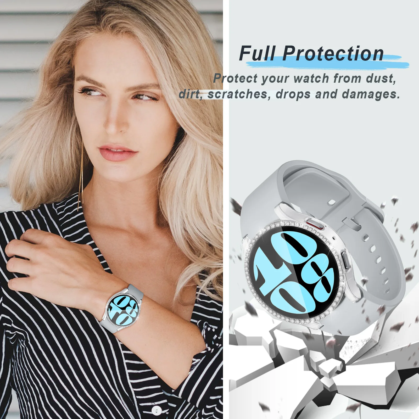 Bling Diamond Glass and Case Set with Screen Protector - Luxury Watch Accessory Cover