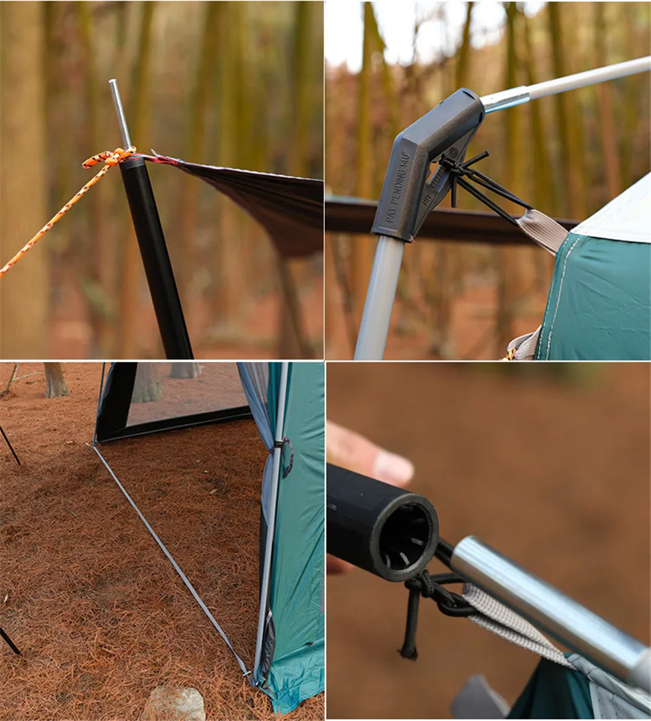 Outdoor Canopy Awning 5-8 Person Black Coating Awning Plus Rainproof And Sunscreen Mesh Breathable Large Canopy Tent