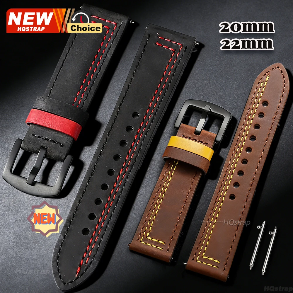 Premium Leather Smartwatch Band with 7-Stitch Design and Quick Release - Crazy Horse Collection, Available in 22mm and 20mm Sizes
