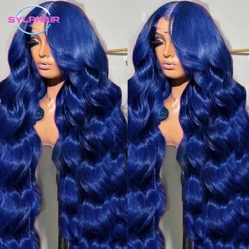 Peluca ondulada azul zafiro de cabello humano con encaje HD frontal 13x6 1