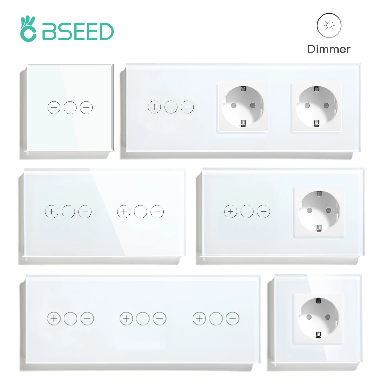 Interruptores Dimmer Touch 1way Led Interruptor de Luz Regulável Tomada de Energia ue Portas Usb tipo c Painel de Vidro 10a Bseed1gang