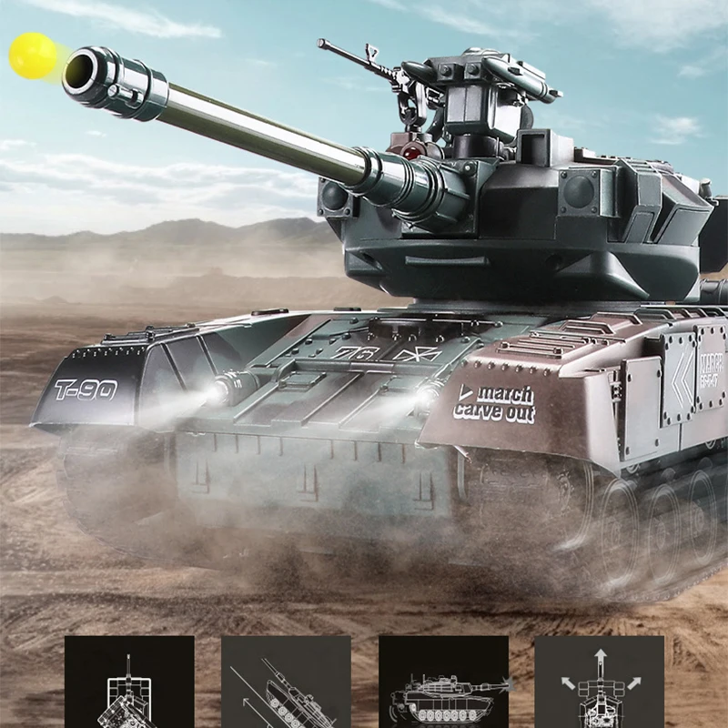 Tanque RC 1/18 M90 A Control Remoto 2.4GHz – Dispara BBS Y Agua, Con Sonido, Humo Y Luces – Ideal Para Tierra, Césped Y Grava