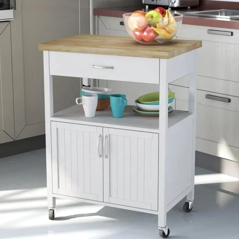 New French Modern Portable Mobile Storage Cabinet Trolley Counter Modular Rolling Island Kitchen Cart with Wine Rack