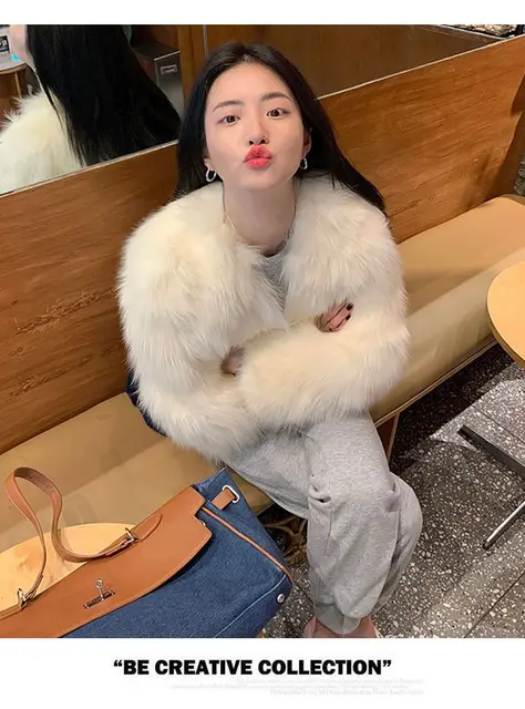 Quilted Notched Faux Fur Coat
