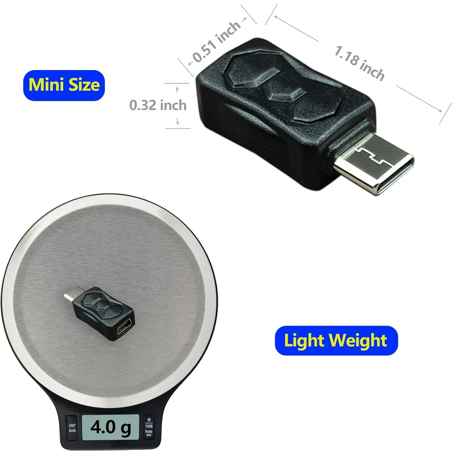 Compact Mini-USB Female to USB-C Male Adapter