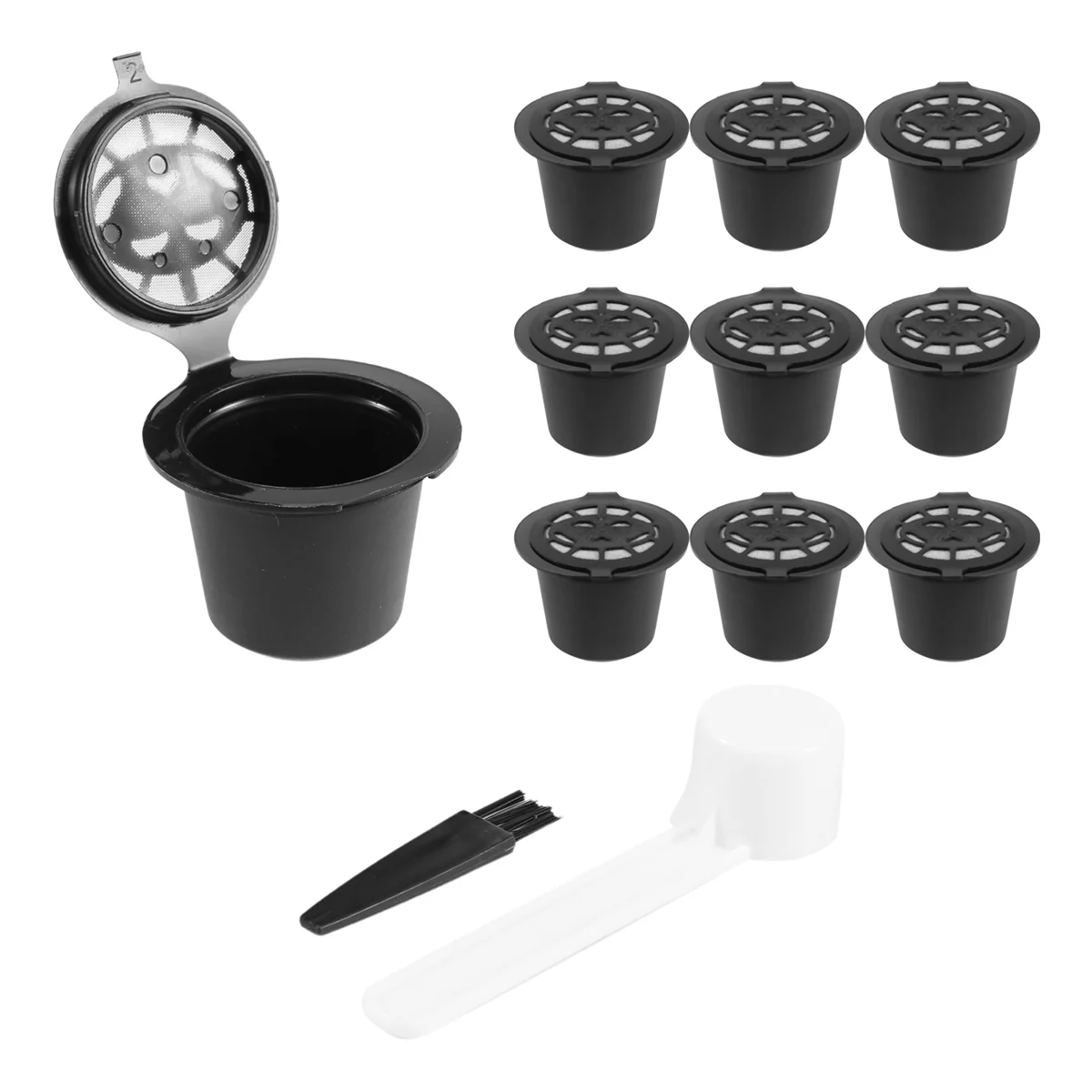 10 Pcs Reusable Refillable Coffee Capsule Filters for Nespresso with Spoon Brush Kitchen Accessories Coffee Filter Black HOT