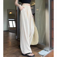 Summer Women Sweet Colorful Ice Silk Pants Lady Baggy Versatile Elastic Straight Leg Trousers Female Wide Leg High Waisted Pants - Image 4