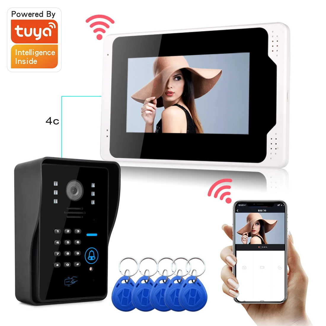 Smartyiba 7''Tuya Smart Touch Videocitofono Videocitofono Telecomandi/Rfid/Sblocco Password Per Opzione Kit Campanello Visivo