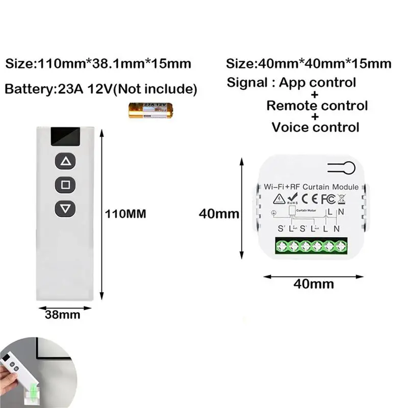 3X Tuya 스마트 라이프 Wifi 433Mhz 블라인드 커튼 스위치(전기 롤러 셔터 제어용 RF 리모컨 포함), 1RC 1RE-AT30