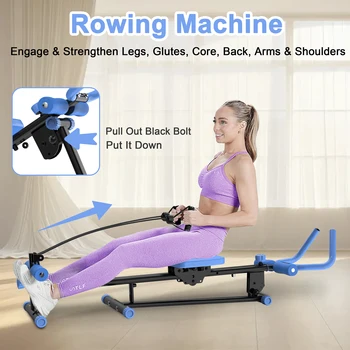 4-in-1 Ab Exercise Equipment - Rowing Machine, Leg Press Machine, Ab Glider Machine, Roman Chair, Fitness Workout Equipment for 6