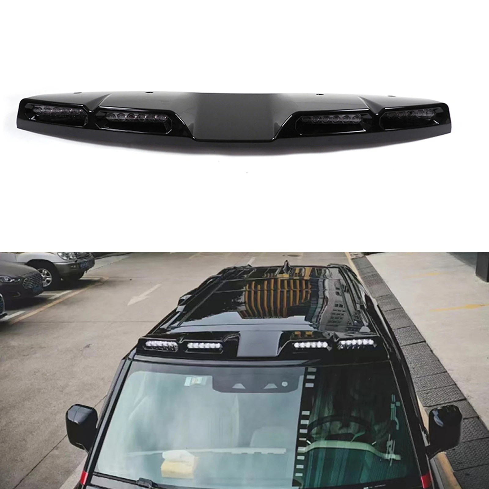 

Car Roof Front Roof Spoiler Top Light Bar DRL with 4 LED For Land Rover Defender 90 110 2020-2024