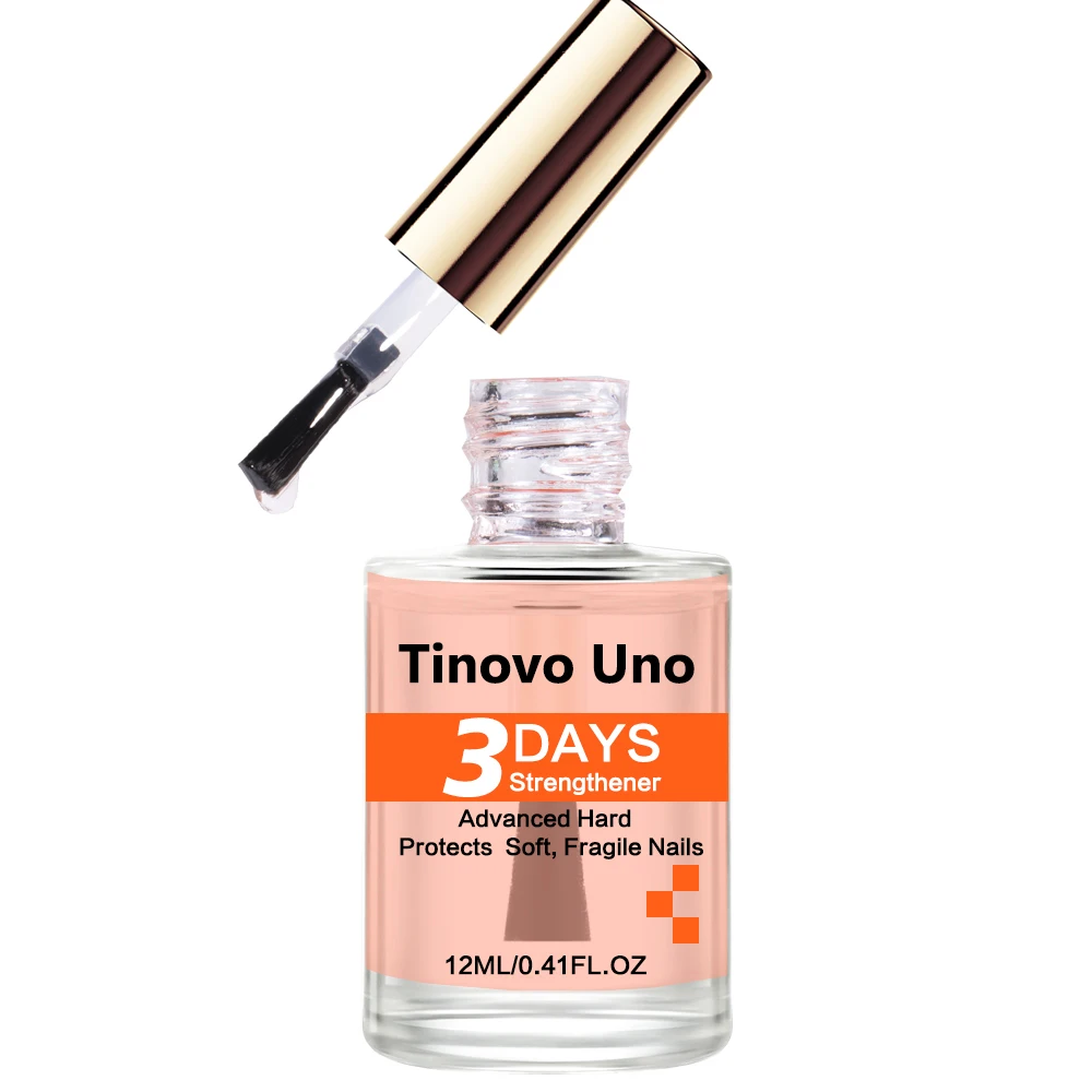 Tinovo Uno 3 Days Nail Strengthener Growth Keratin Pink Strong Nail Hardener Protection Soft Thin Nails Natural Dry Base Top
