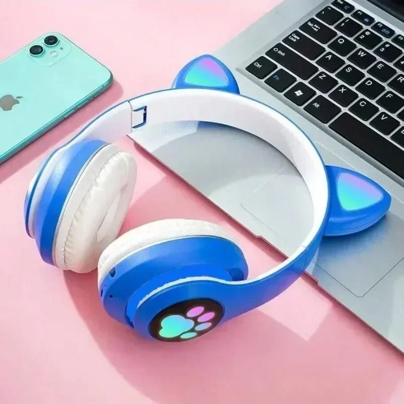 Nieuwe draadloze RGB-koptelefoon met schattige kattenoortjes, microfoon, ruisonderdrukking, stereo-muziek voor kinderen. Een leuk cadeau voor kinderen._voghion.com