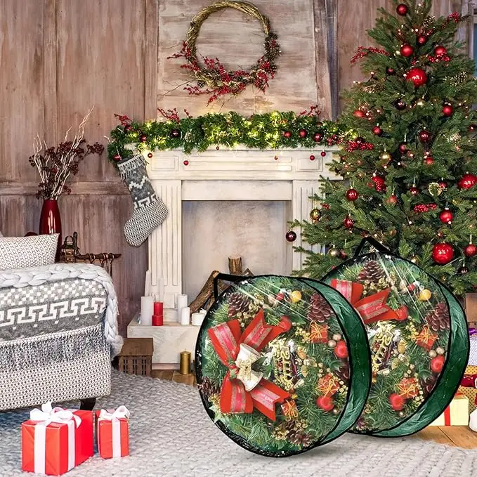 Christmas Wreath Storage Bag 30" Wreath Garland Storage Container Round Boxes with Clear Window for Xmas Decorations