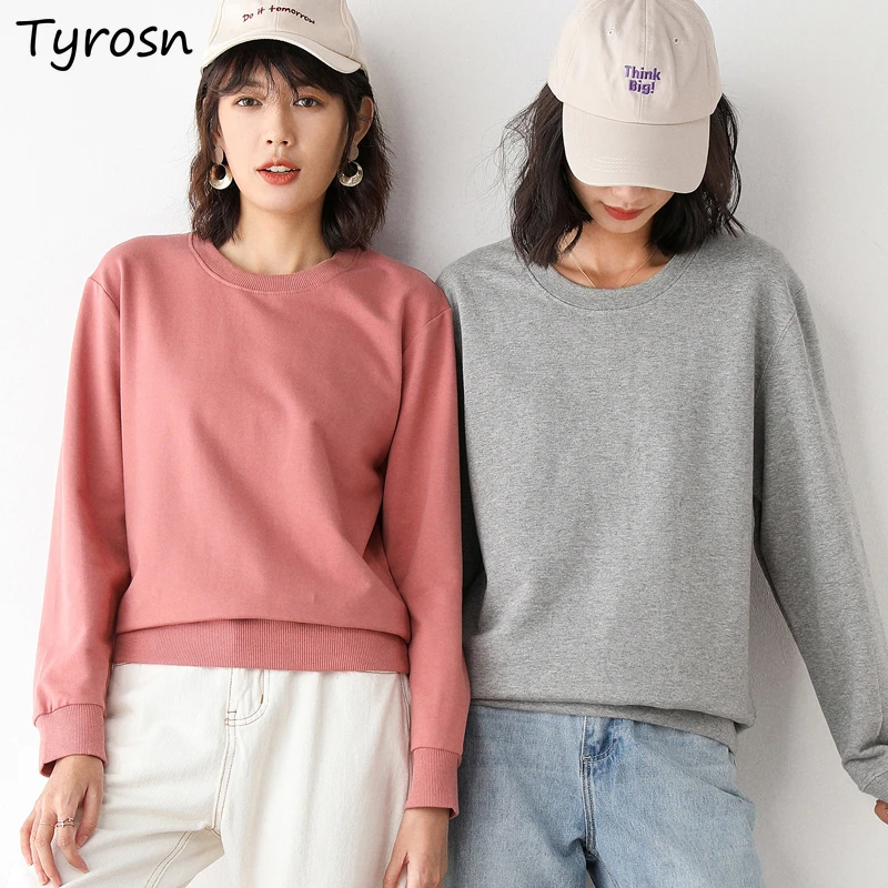 

Women's Sweatshirts Solid Loose Pullover Spring Autumn Simple Preppy Style Casual All-match Ins Basic Hoodies Outwear Soft Cozy