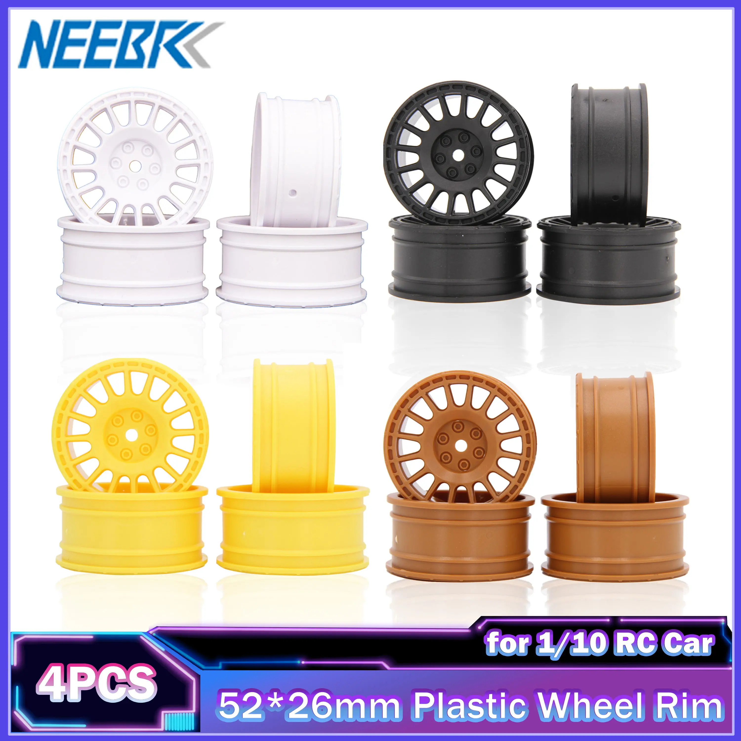 

4PCS 52*26mm Plastic Wheel Rim Tyre Hub Tire for 1/10 RC Racing Car Rally Truck Model Kyosho HSP HPI RGT LC PTG-2 Tamiya TT02