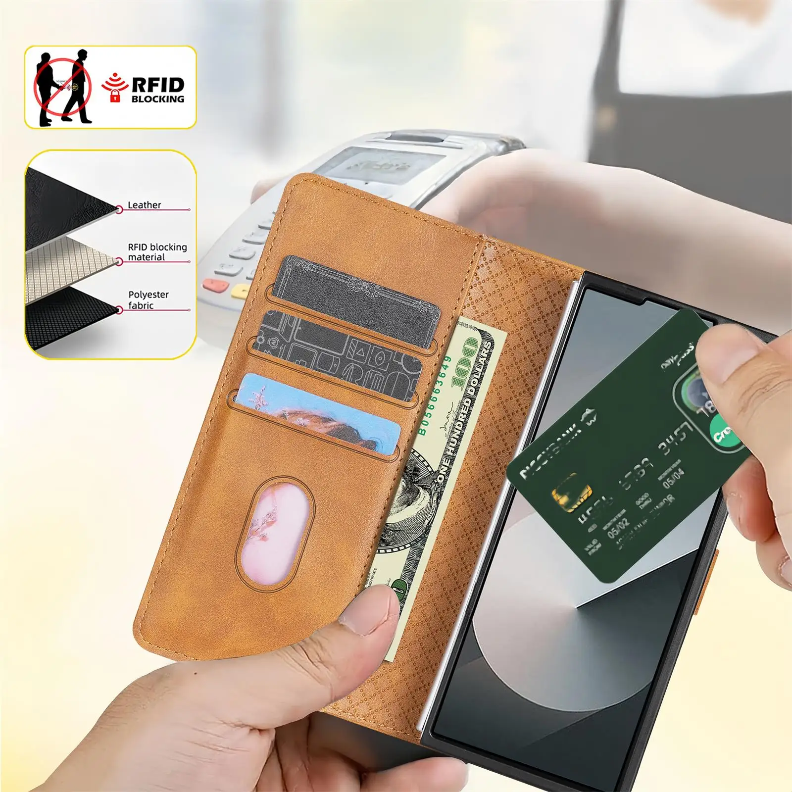 Elegant Flip Leather Wallet Case with Magnetic Closure and Card Pocket