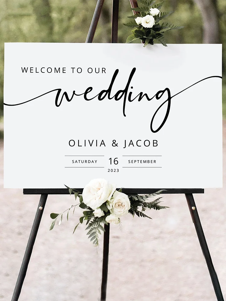 1pcs Engagement Welcome Sign Scene Decoration Wedding Banquet Guidance Sign Wedding Joy Character Background Wall