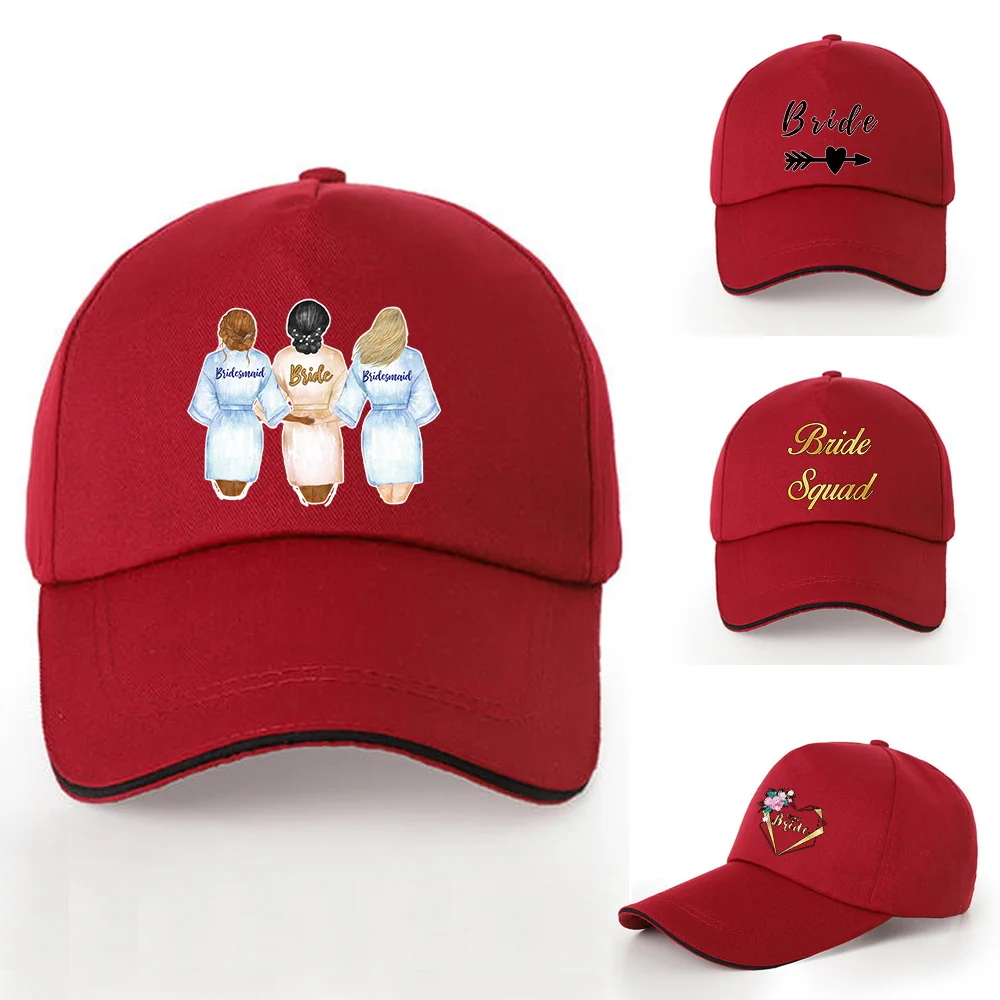 

Men Baseball Caps Summer Unisex Red Color Curved Sun Visor Hip-Hop Cap Hat Women Bride Print Pure Cotton Adjustable UV-proof Cap