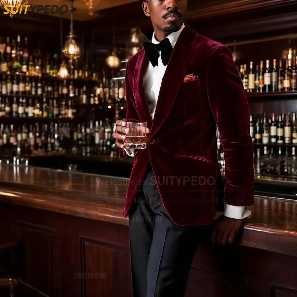 Blazer de costume en velours Vintage pour Hommes