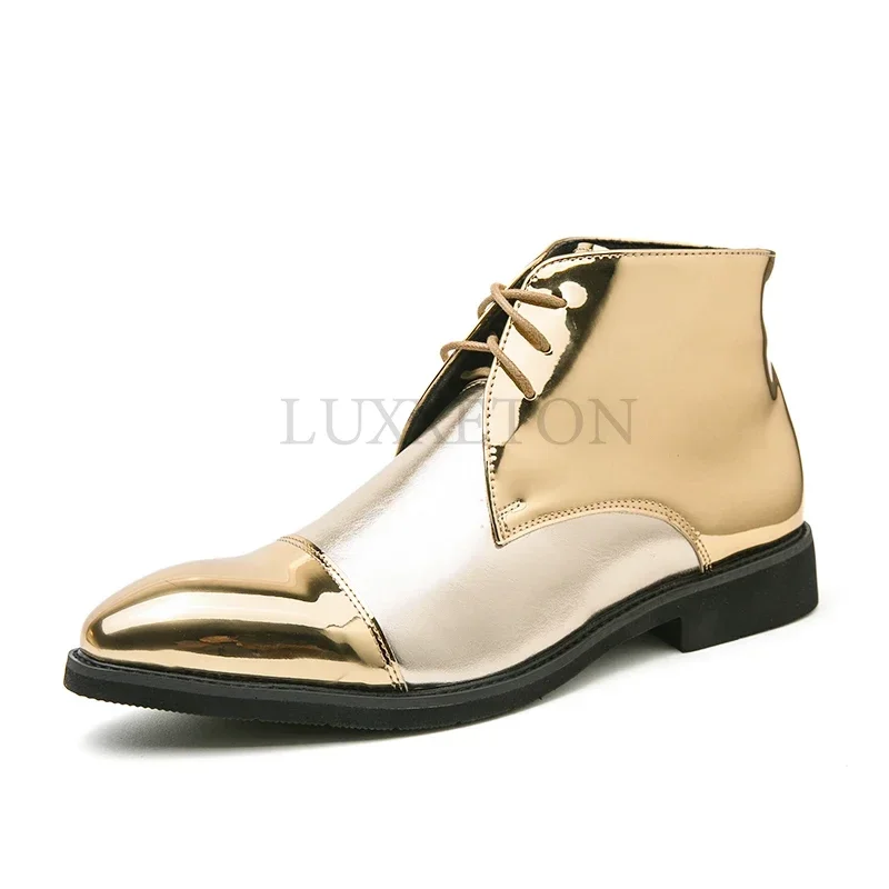 

Men Gold Shoes Trendy Gold Mirrors Sneakers Men Luxury Designer Shoes High Top Men Casual Shoes Spring Autumn Casual Leather Sho