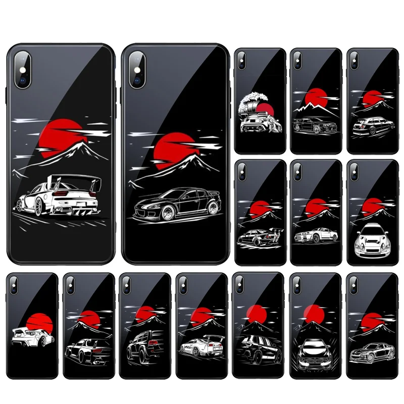 

Japan JDM Sports Cars Glass phone case For iphone 15 14 13 Pro Max 12 11 Pro Max XS Mobile Phone Case Funda