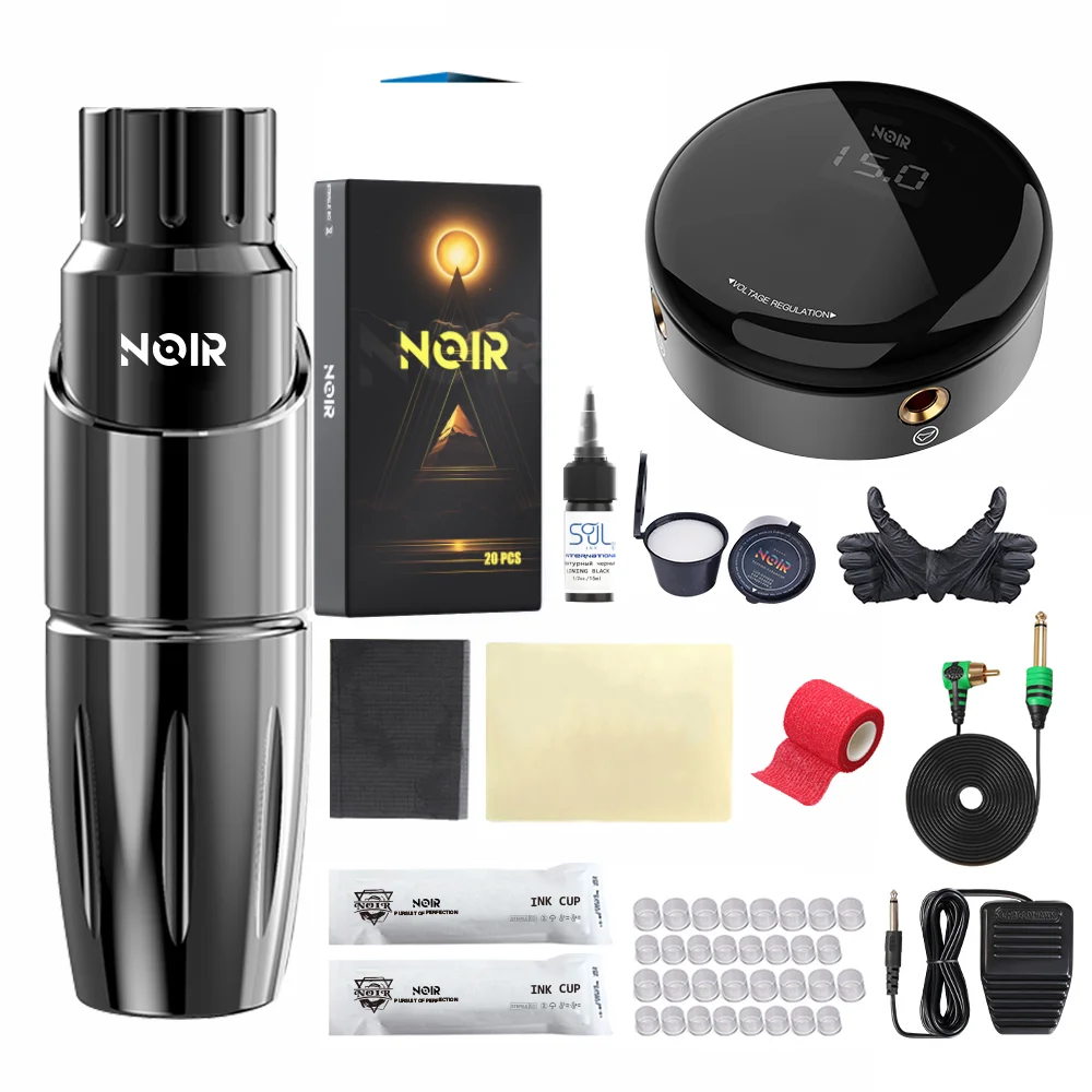 Noir Tour Tattoo Pen Kit Direct Drive Motor Mini Permanent Makeup Machine OLED Power Supplies 0.5OZ Ink 1RL Cartridge Needles