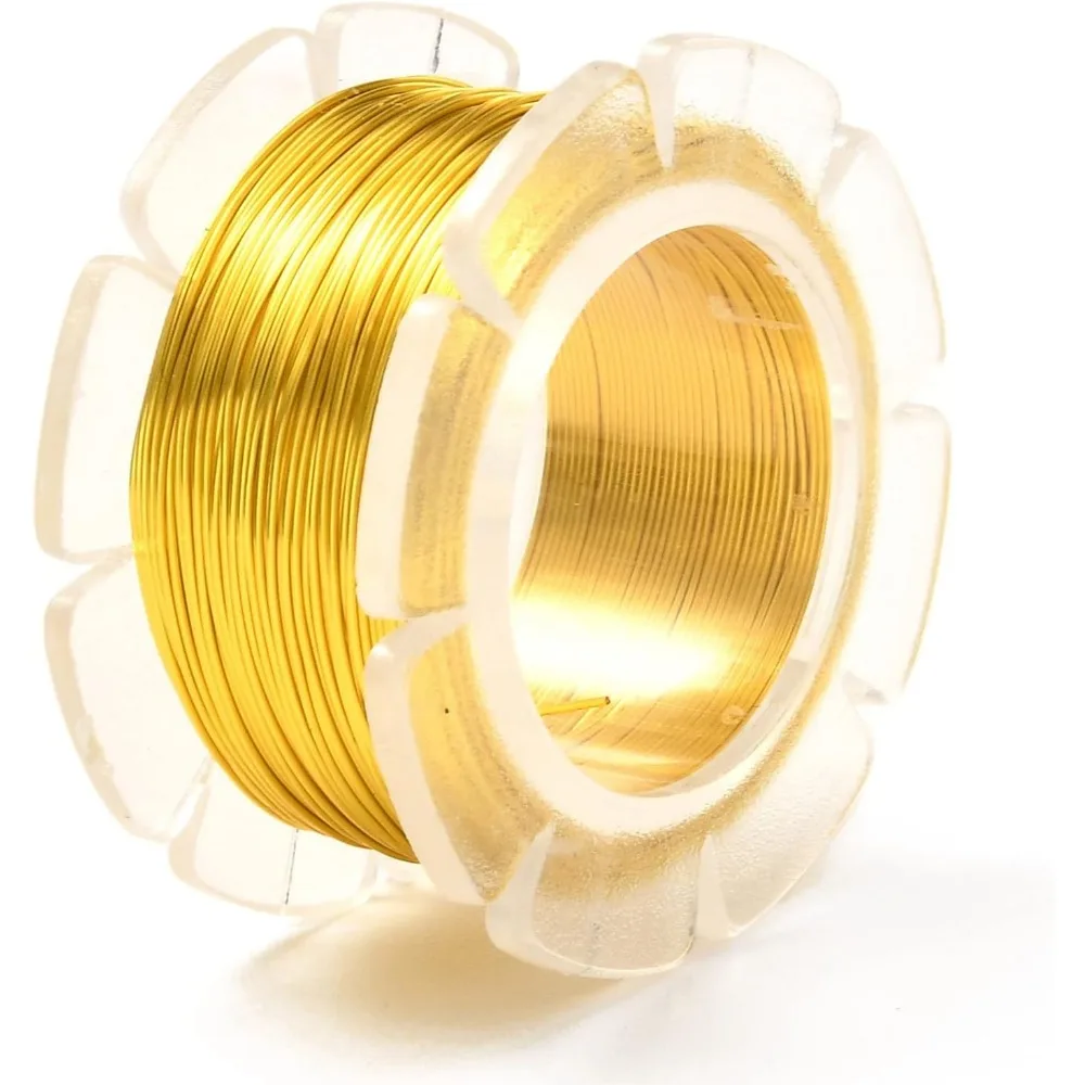 보석 제작용 원형 구리 공예 와이어, 오래 지속되는 도금된 금, 26 게이지 0.4mm, 65.61 피트(20m)/롤
