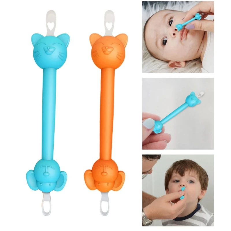 

2 PCs Soft Silicone Baby Ear Cleaner Spoon Double-headed Baby Earwax Nasal Mucus Cleaning Stick Spoon Newborn Ear Hygiene Care