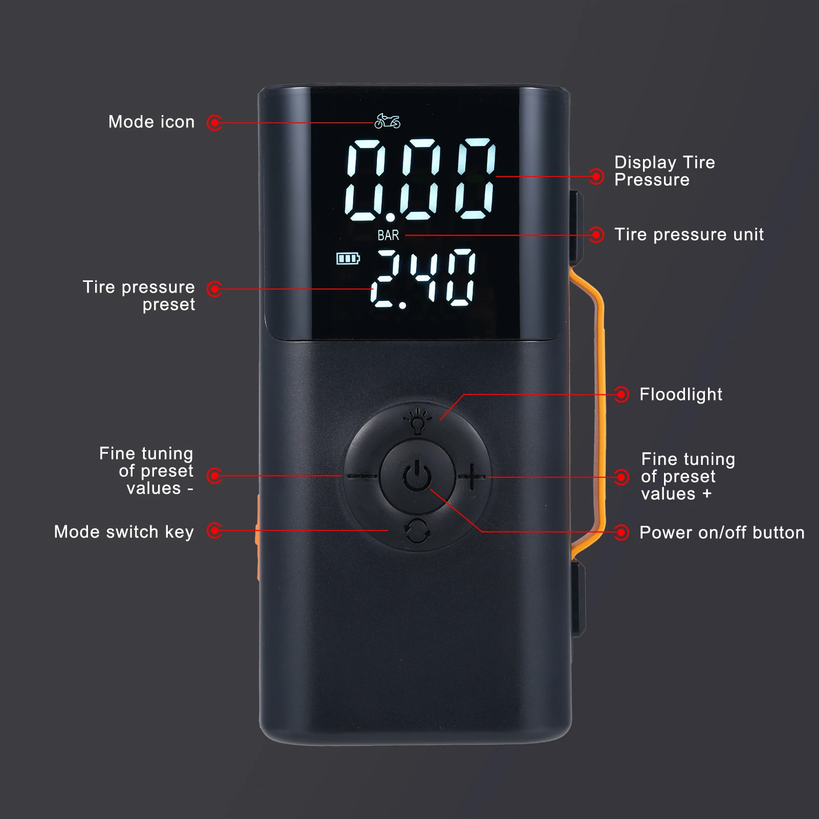 Car Jump Starter Tire Inflator Preset Tire Pressure Power Bank with High Brightness Display Screen LED /SOS Light for Car,Bicycl