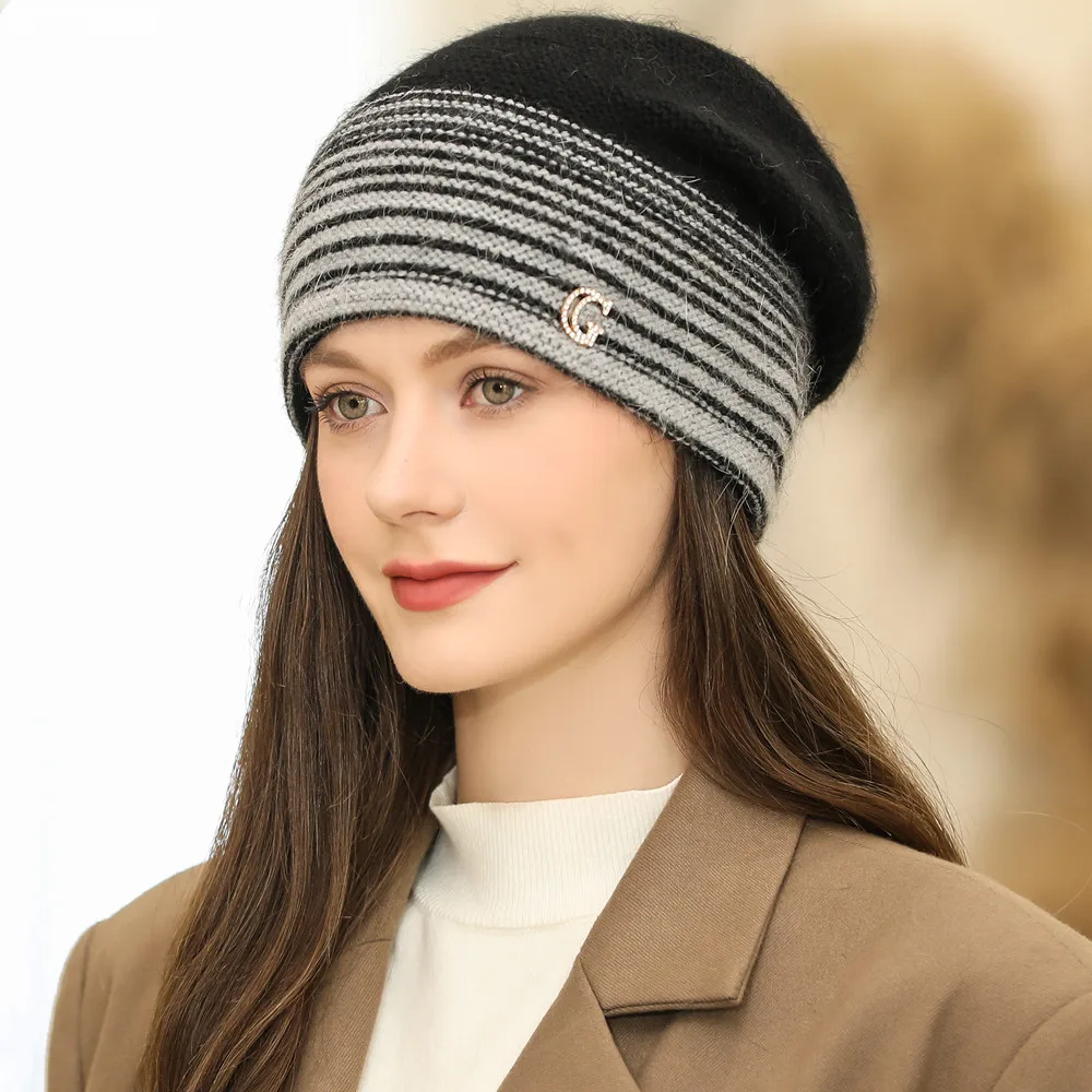 NewWomenWinterHatRabbitFurBlendWarmBeanieHatForFemaleCasual