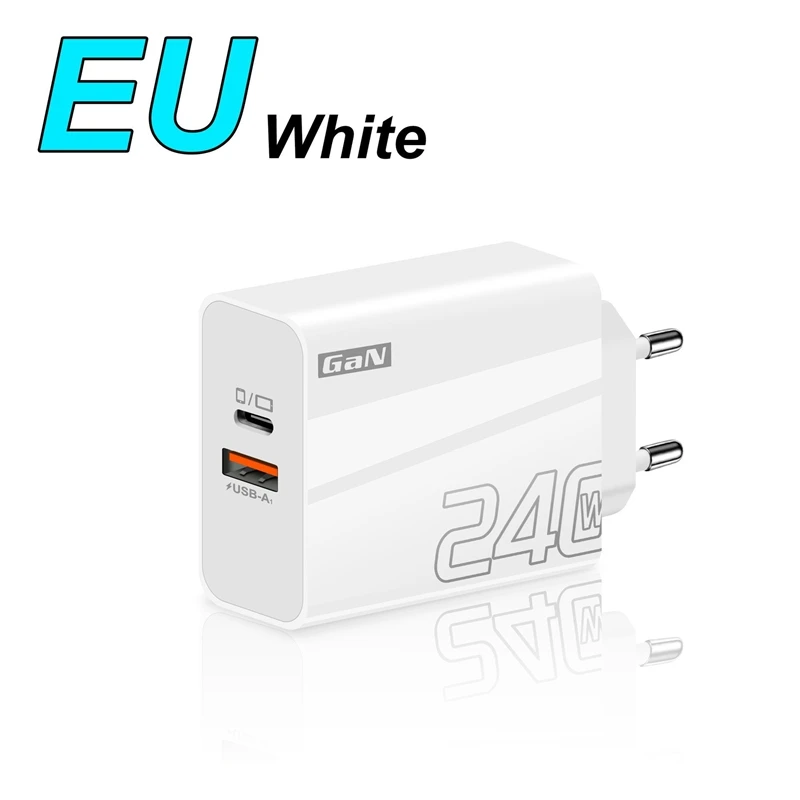 Ultra Quick 240W Dual-Port USB PD Wall Charger with EU/US/UK Plug