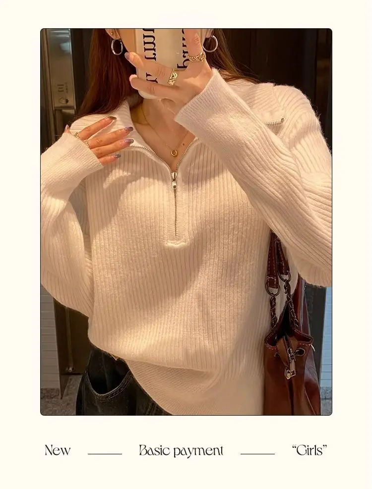 Half-zip Sweater for Women in Autumn and Winter New Year Red Knitted Bottoming Shirt with High Collar Knitted Top and Trendy 53 S80f93f6373b04a72a33e4698df76e06c3
