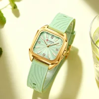CURREN Elegant Simple Watch for Women Luxury Dress Square Dial Silicone Strap with Luminous Hands New Quartz Wristwatch