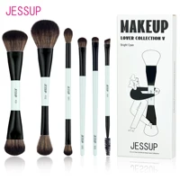 Jessup Makeup Brush Set Double Sided Makeup Brushes Foundation Contour Blush Blending Eyebrow Shadow,Fiber Bright Cyan T501 1