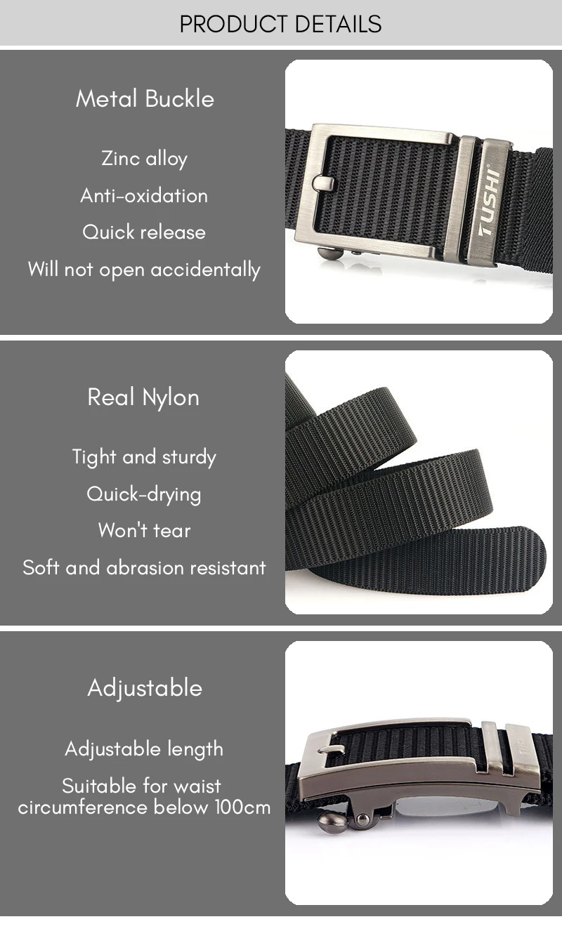 KOLBER Thick Casual Belt for Men Metal Automatic Buckle Soft Real Nylon Tactical Outdoor Belt Non-Hole Work Belt Male Waistband