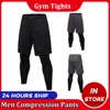 Compression Men's 2 in 1 Leggings Fitness Quick-drying Sports Gym Tights Men Workout Running Stretchy Bodybuilding Jogging Pants 1