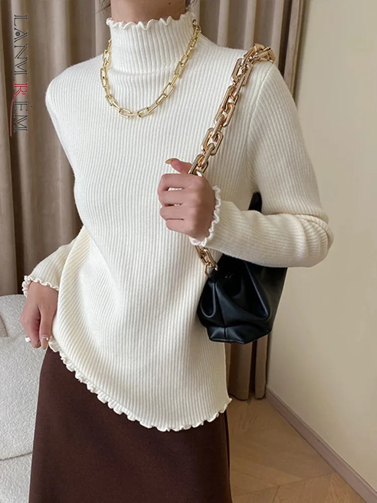

[LANMREM] French Style Thick Warm Knitting Sweater For Women Turtleneck Long Sleeve Office Lady Tops 2023 Winter New 26D7448