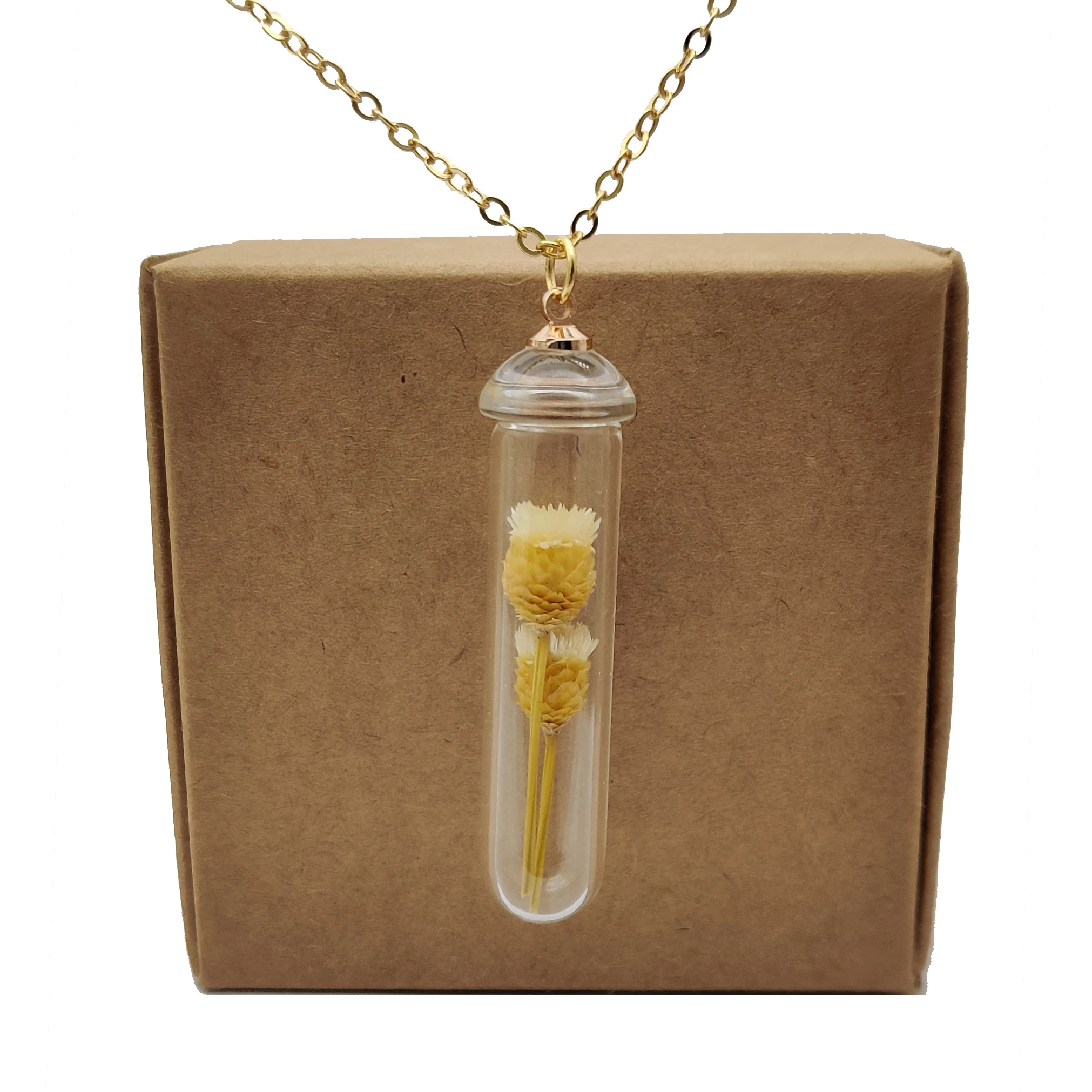 Happy Daisy Transparent Glass Bottle Pendant Gold Color Chain Long Necklace Women Boho Fashion Jewelry Bohemian Vintage Handmade 30ml frosted vitreous refillable cream glass empty bottle face essence products jewelry display cosmetics vials 6pcs