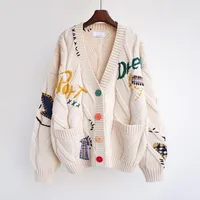 Embroidered Sweater Women's Autumn and Winter 2025 New Style Letter Design Loose Knit Sweater Jacket Trend