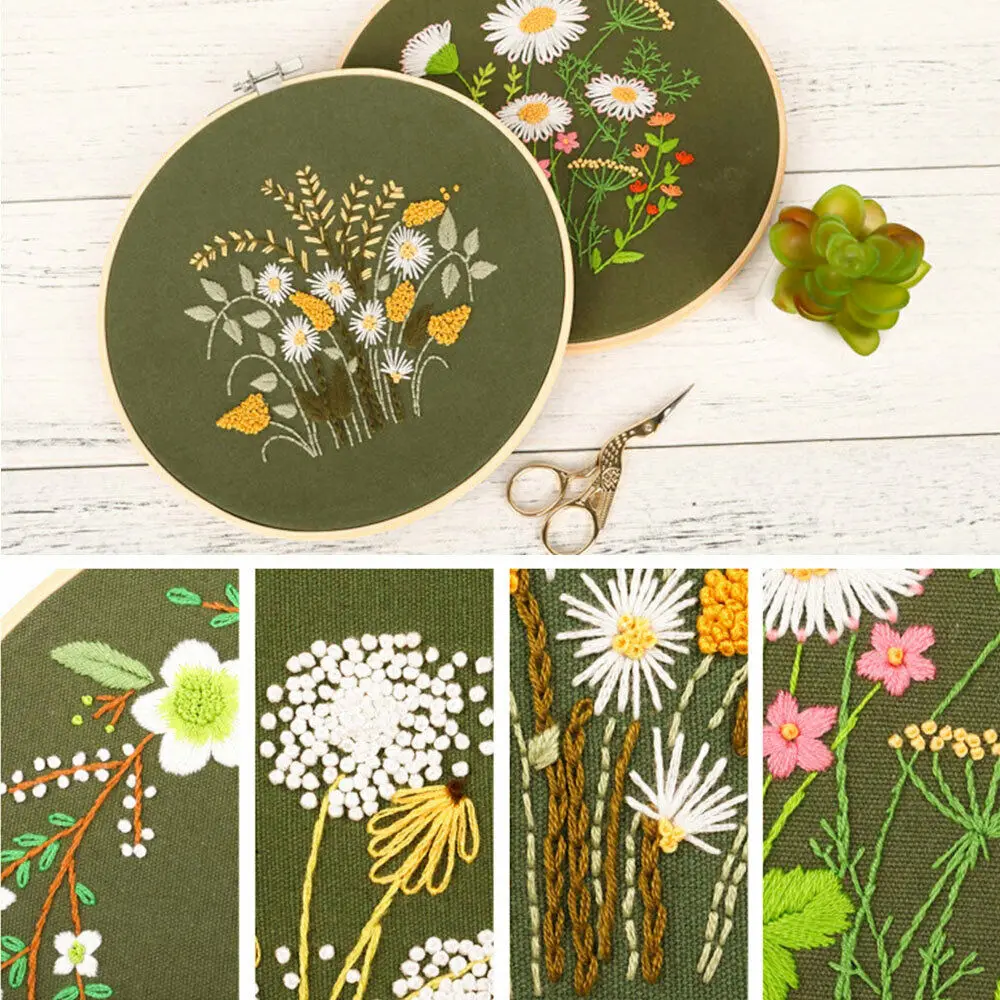 DIY Embroidery Material Kit Floral Pattern Printed Simple Cross Stitch Punch Needle Set Handwork Needlework Craft Painting Decor